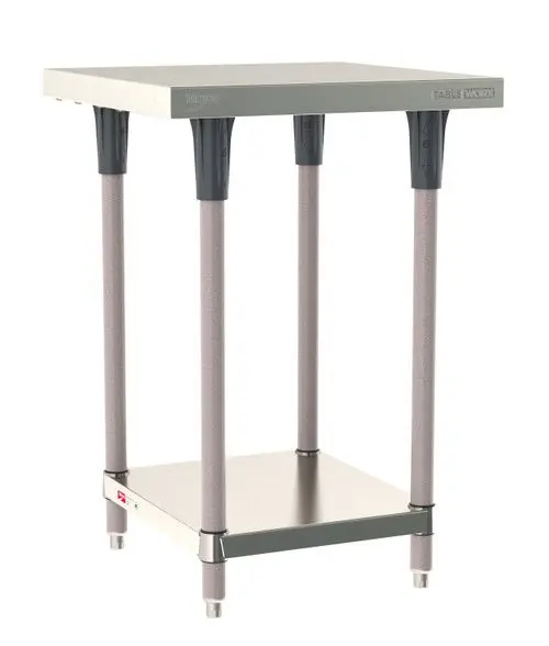 Metro TableWorx™ Stainless Steel Work Table with Type 304 Work Surface, Shelf Base & Metroseal Gray Epoxy Coated Legs