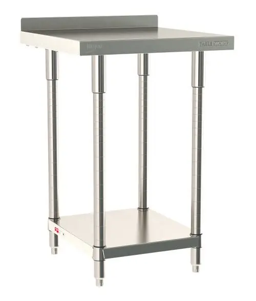 Metro TableWorx™ Stainless Steel Work Table with Type 316 Work Surface with Backsplash, Type 304 Shelf Base & Legs