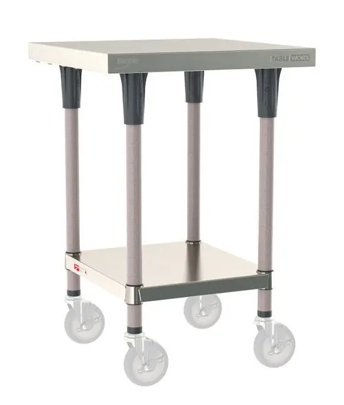 Metro TableWorx™ Mobile-Ready Stainless Steel Work Table with Type 304 Work Surface, Shelf Base & Metroseal Gray Epoxy Coated Legs