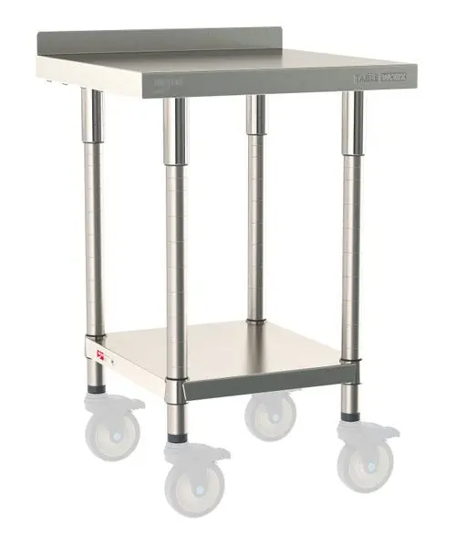 Metro TableWorx™ Mobile-Ready Stainless Steel Work Table with Type 304 Work Surface with Backsplash, Shelf Base & Legs