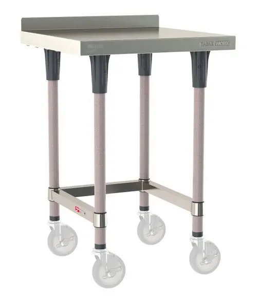 Metro TableWorx™ Mobile-Ready Stainless Steel Work Table with Type 304 Work Surface with Backsplash, Frame & Metroseal Gray Epoxy Coated Legs