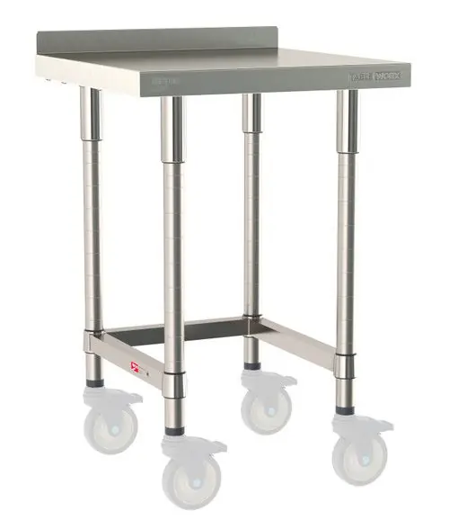 Metro TableWorx™ Mobile-Ready Stainless Steel Work Table with Type 316 Work Surface with Backsplash, Type 304 Frame & Legs