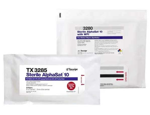 Texwipe AlphaSat® with Vectra® Alpha® 10 Sterile Pre-Wetted Polyester Cleanroom Wipers, 70% USP-Grade IPA