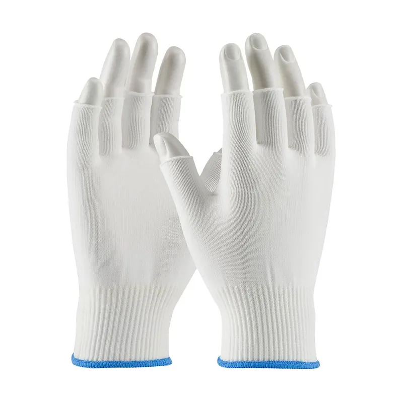 PIP 40-732 CleanTeam® Uncoated Medium Weight Seamless Knit Nylon Clean Environment Half-Finger Gloves, 13-Gauge, White (Case of 300)