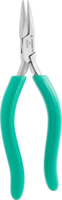 Excelta 2644S ★★ Small Chain Nose Stainless Steel Pliers and TealShield™ Long Cushioned Grip, 6.25" OAL