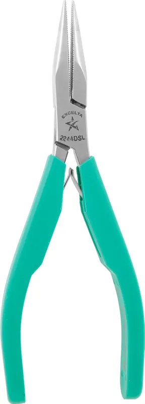 Excelta 2844DSL ★★ Medium Chain Nose Stainless Steel Pliers with Serrated Jaw & TealShield™ Molded Grip, 5.75" OAL