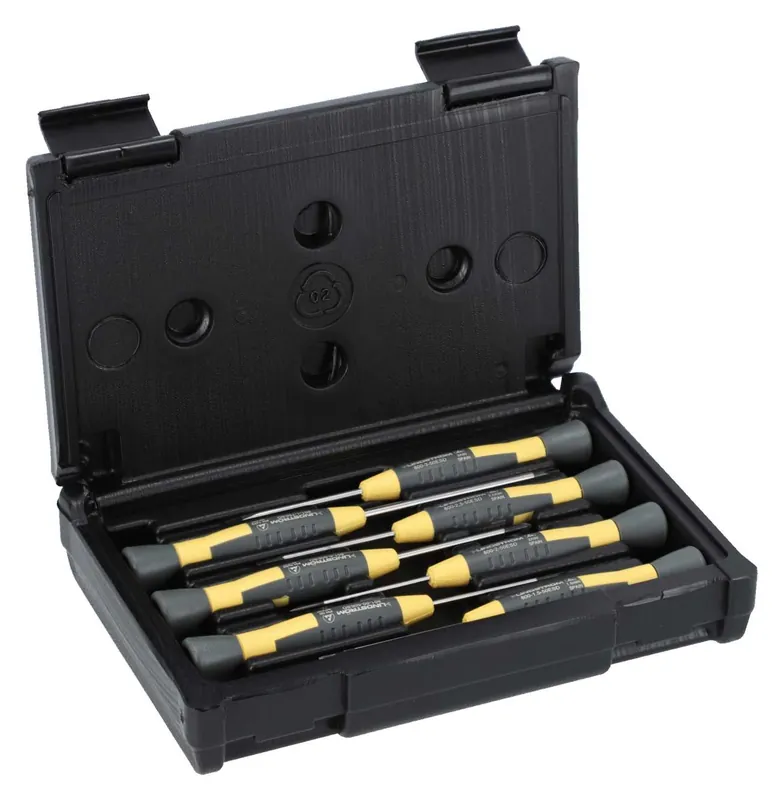 Lindstrom 801-7ESD 7-Piece ESD-Safe Precision Slotted & Phillips Screwdriver Set, includes Plastic Case