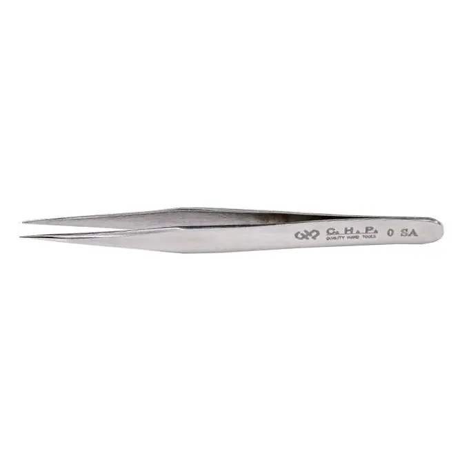 CHP 0-SA General Purpose Anti-Magnetic Stainless Steel Tweezer with Thin Handle & Small, Fine Pointed Tips, 4.75" OAL