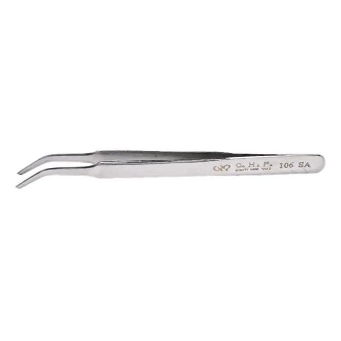CHP 106-SA Anti-Magnetic Stainless Steel SMD Tweezer with Wide, Flat Curved Tips, 4.75" OAL