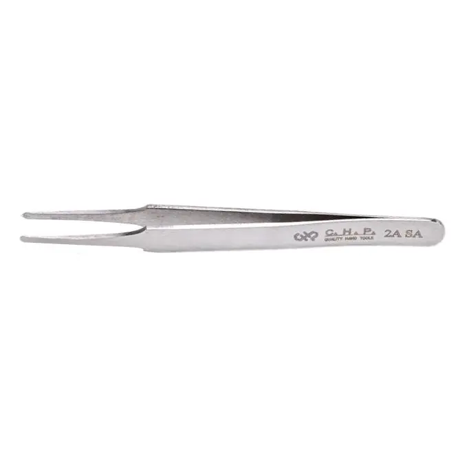 CHP 2A-SA General Purpose Anti-Magnetic Stainless Steel Tweezer with Round, Flat Pointed Tips, 4.75" OAL