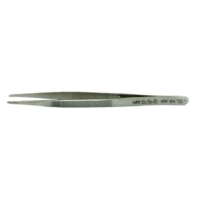 CHP 232-SA Anti-Magnetic Stainless Steel Tweezer with Serrated Grip Handle & Smooth, Round Pointed Tips, 6" OAL