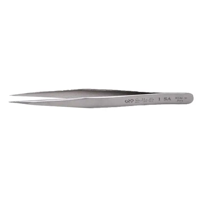 CHP 1-SA General Purpose Anti-Magnetic Stainless Steel Tweezer with Flat Handle & Strong, Sharp Pointed Tips, 4.75" OAL