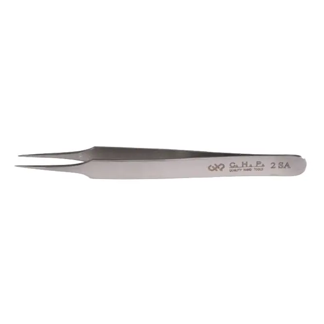 CHP 2-SA General Purpose Anti-Magnetic Stainless Steel Tweezer with Medium Handle & Fine Pointed Tips, 4.75" OAL
