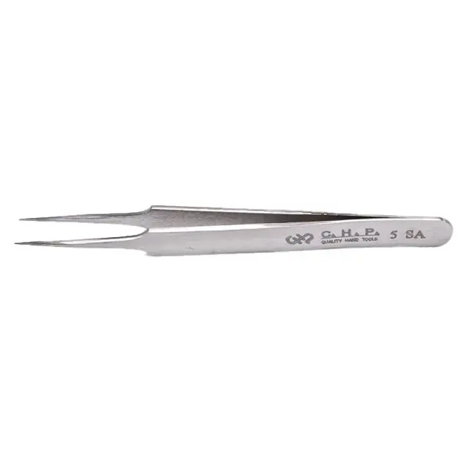 CHP 5-SA Anti-Magnetic Stainless Steel SMD Tweezer with Tapered, Thin, Very Fine, Sharp Pointed Tips, 4.25" OAL