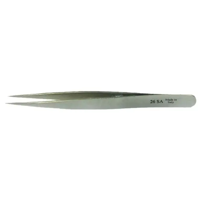 CHP 26-SA Anti-Magnetic Stainless Steel Tweezer with Strong, Very Fine, Flat Pointed Tips, 5.25" OAL