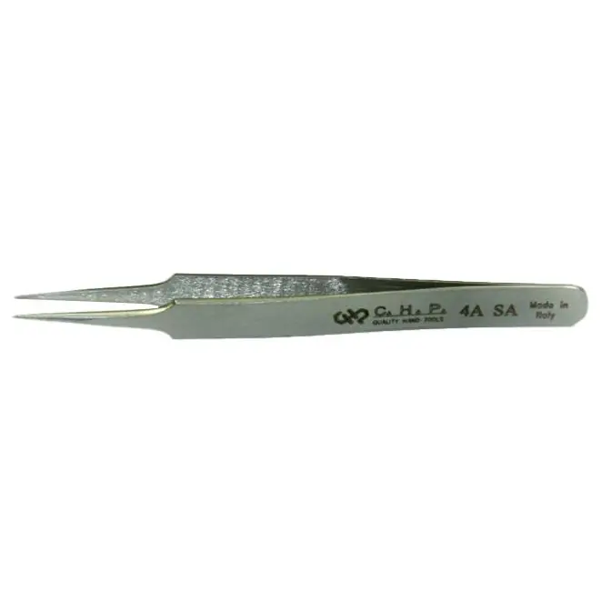 CHP 4A-SA Anti-Magnetic Stainless Steel Tweezer with Tapered, Strong, Very Fine Sharp Pointed Tips, 4.25" OAL