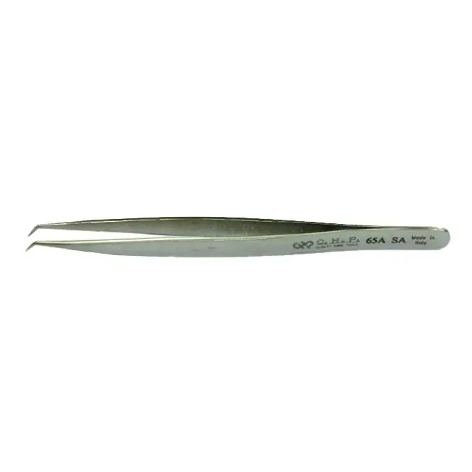 CHP 65A-SA Anti-Magnetic Stainless Steel Tweezer with Long Thin Handle & 40° Bent, Very Fine Pointed Tips, 5.25" OAL