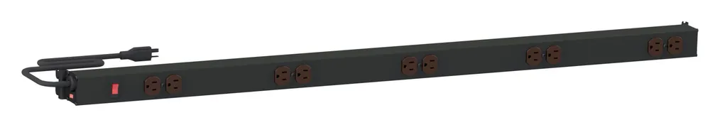 Treston M48 48" Upright-Mounted Adjustable 15-Amp Black Aluminum Power Rail with 10 Outlets