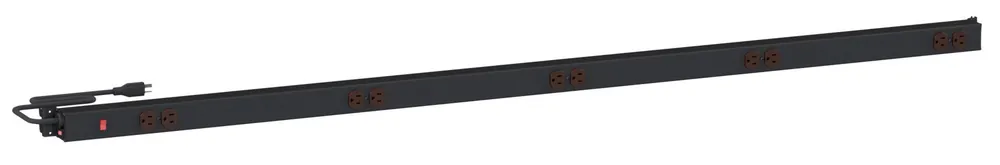 Treston M72 72" Upright-Mounted Adjustable 15-Amp Black Aluminum Power Rail with 10 Outlets