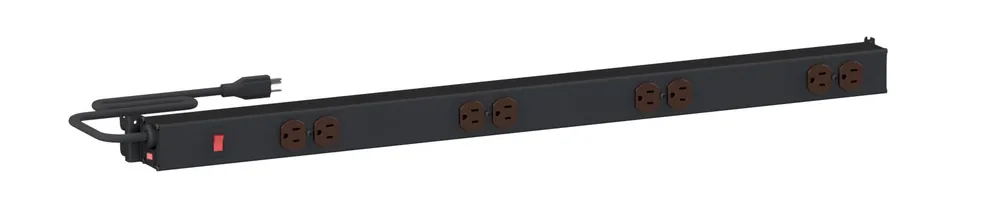 Treston M36 36" Upright-Mounted Adjustable 20-Amp Black Aluminum Power Rail with 8 Outlets