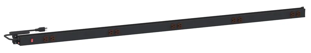 Treston M72 72" Upright-Mounted Adjustable 20-Amp Black Aluminum Power Rail with 10 Outlets