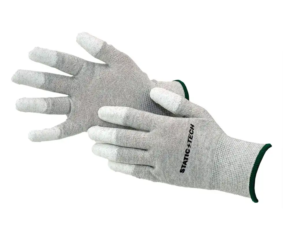 StaticTech Seamless Knit Nylon/Carbon Fiber ESD Assembly Gloves with Polyurethane Coated Grip Fingertips (Pack of 10 Pair)