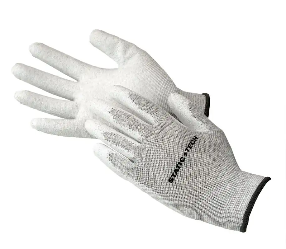 StaticTech Seamless Knit Nylon/Carbon Fiber ESD Assembly Gloves with Polyurethane Coated Grip Palm & Fingertips (Pack of 10 Pair)