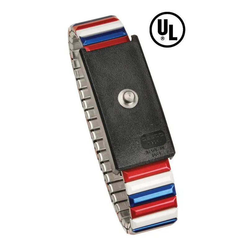 Desco 09200 Adjustable Red, White & Blue Premium Metal Wrist Strap with 4mm Snap