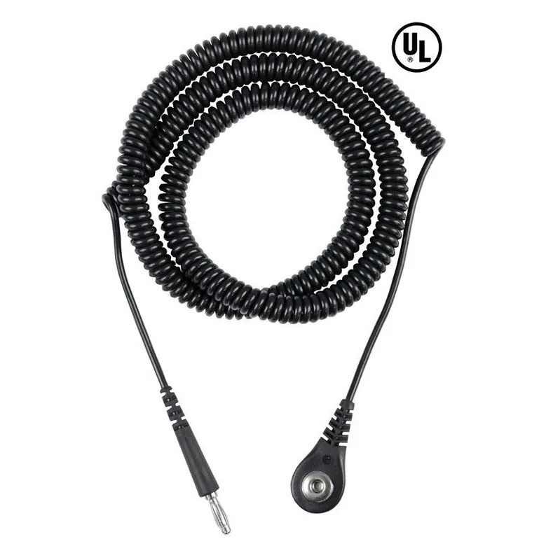 Desco 09680 Relaxed Retraction Coil Cord with 4mm Snap to Banana Plug, Black, 12‘