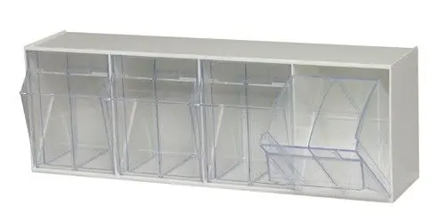 Quantum Tip Out Bins with (4) Clear Compartments, 23.63" x 6.63" x 8.13"
