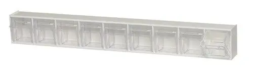 Quantum Tip Out Bins with (9) Clear Compartments, 23.63" x 2.5" x 3.13"
