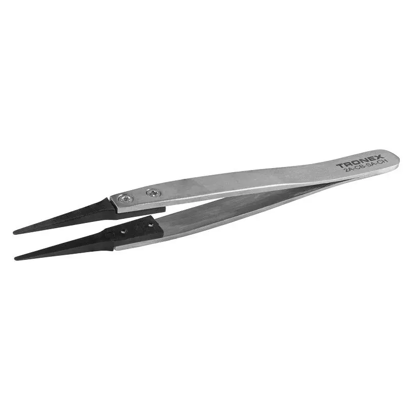 Tronex 2A-CB-SA-CH Precision Stainless Steel Tweezer with Replaceable Blunt, Slightly Tapered Carbon Fiber Tips