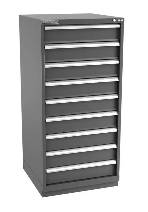 Champion Tool Storage Standard Width Eye Level Height Cabinet with 124 Compartments & 9 Drawers, 28.5" x 28.25" x 59.5"