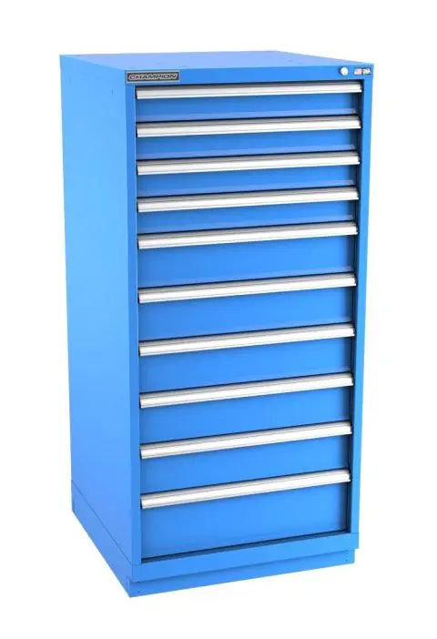 Champion Tool Storage Standard Width Eye Level Height Cabinet with 169 Compartments & 10 Drawers, 28.5" x 28.25" x 59.5"