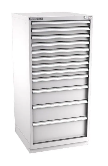 Champion Tool Storage Standard Width Eye Level Height Cabinet with 204 Compartments & 12 Drawers, 28.5" x 28.25" x 59.5"