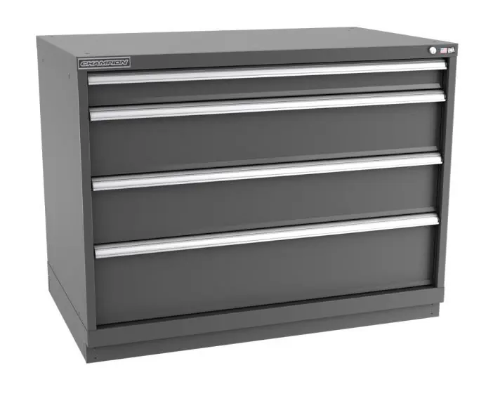 Champion Tool Storage Extra Wide Bench Height Cabinet with 104 Compartments & 4 Drawers, 28.5" x 47" x 35.88"