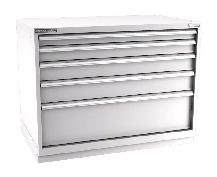 Champion Tool Storage Extra Wide Bench Height Cabinet with 132 Compartments & 5 Drawers, 28.5" x 47" x 35.88"