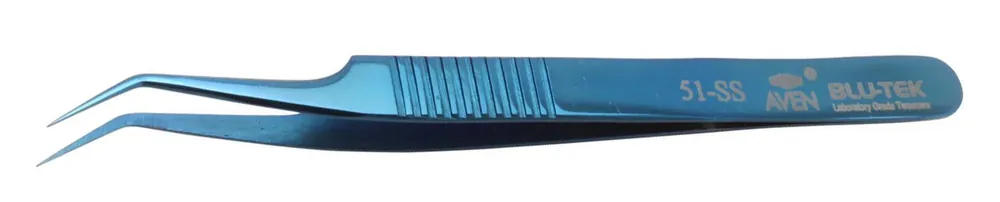 Aven Tools 18851 Blue-Tek 51-SS Stainless Steel Tweezer with Fine, Angled Tips, 4.76" OAL