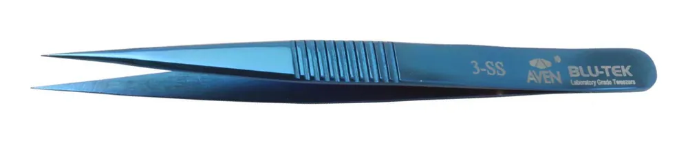 Aven Tools 18853 Blue-Tek 3-SS Stainless Steel Tweezer with Straight, Pointed Tips, 4.76" OAL