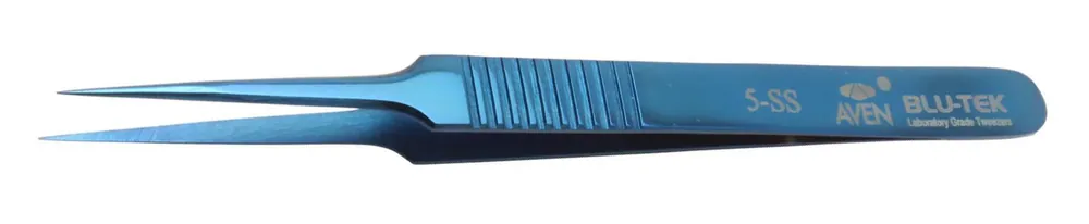 Aven Tools 18862 Blue-Tek 5-SS Stainless Steel Tweezer with Long, Fine Tips, 4.68" OAL