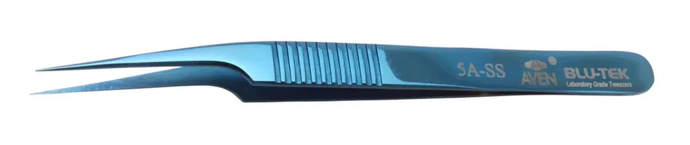 Aven Tools 18865 Blue-Tek 5A-SS Stainless Steel Tweezer with Long, Angled Tips, 4.76" OAL