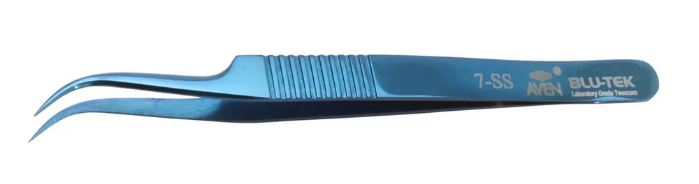 Aven Tools 18872 Blue-Tek 7-SS Stainless Steel Tweezer with 40° Curved, Fine Tips, 4.76" OAL