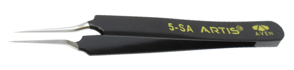 Aven Tools 18062ARS Artis 5-SA ESD-Safe Stainless Steel Tweezer with Flat Tips, 4.5" OAL