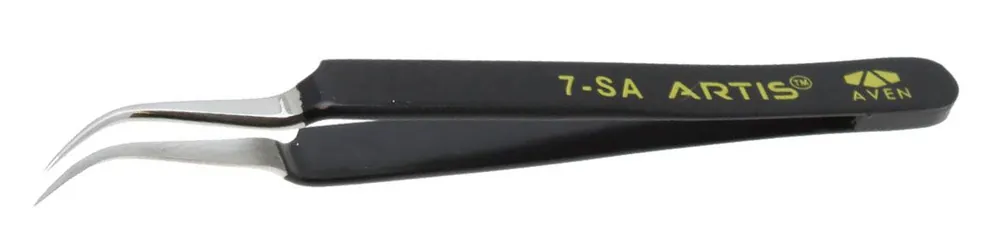 Aven Tools 18072ARS Artis 7-SA ESD-Safe Stainless Steel Tweezer with Curved, Fine Tips, 4.5" OAL