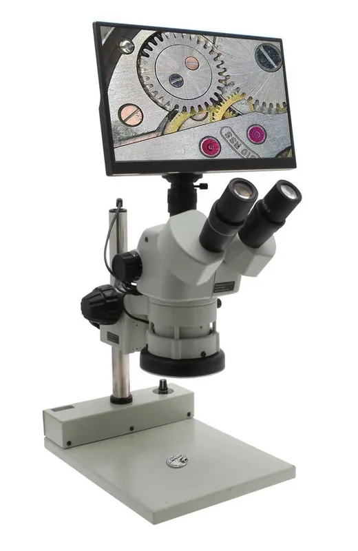 Aven Tools 26800B-385 Stereo Zoom Trinocular Microscope with Post Stand, Mighty Cam Eidos USB 6M Camera & Monitor