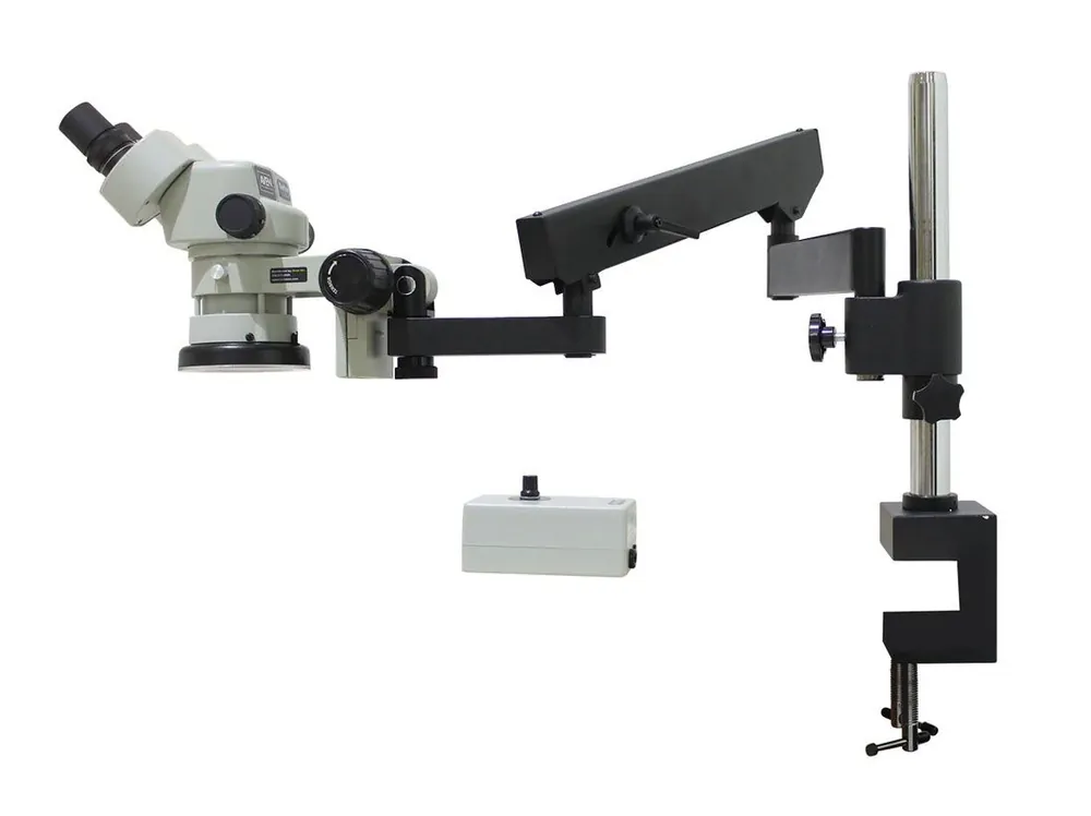Aven Tools SPZ50-209-550-PCL Stereo Zoom Microscope with Articulating Arm Stand & Ring Light