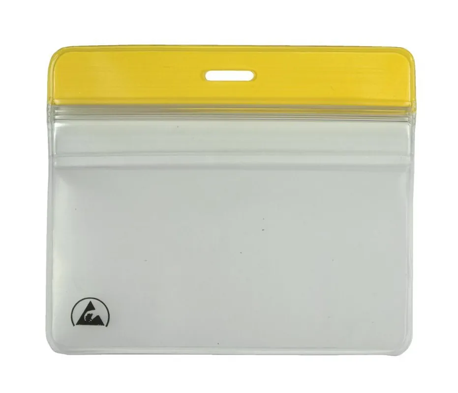 Menda 35017 ESD-Safe Horizontal Badge Holder with Zipper, Yellow, 3.375" x 2.375"