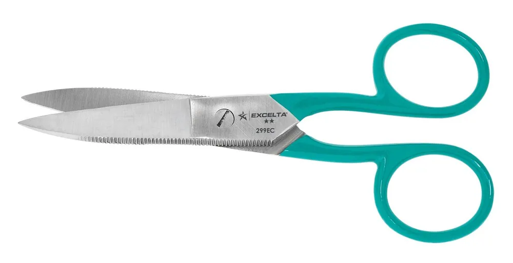Excelta 299EC ★★ Heavy-Duty Stainless Steel Scissors with Serrated Outside Edges, Large, Beefy Blades & Epoxy Coated Handle, 5" OAL