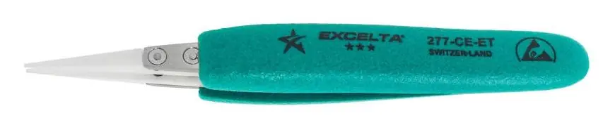 Excelta 277-CE-ET ★★★★★ ESD-Safe, Cleanroom-Safe Swiss-Made Tweezer with Ergo-Tweeze® Handle & Straight Ceramic Tips, 5.5" OAL