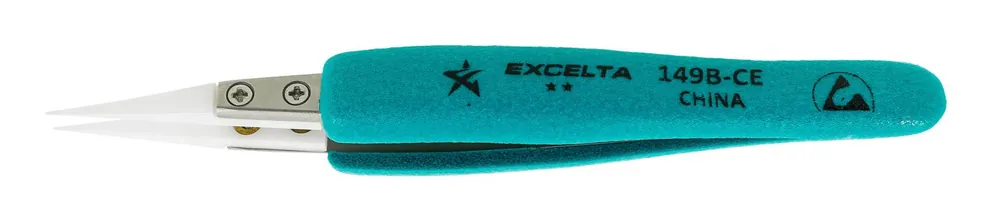 Excelta 149B-CE-ET ★★ ESD-Safe, Cleanroom-Safe Tweezer with Ergo-Tweeze® Handle & Straight Ceramic Tips, 5.5" OAL